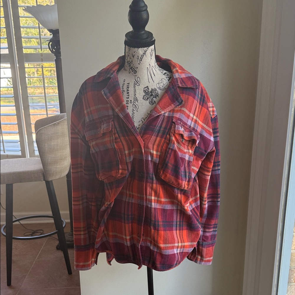 FP Movement by Free People Red and Purple Plaid Button Down Shirt